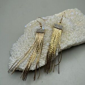 Gold Tassel Rhinestone Drop Earrings - Women Jewelry